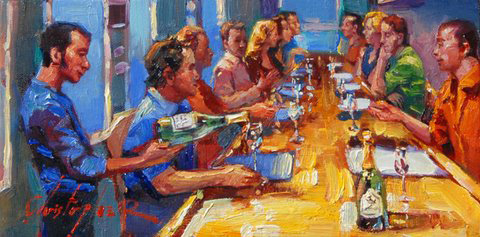 Christopher M Original Oils on Canvas - Wine Tasting At M & T