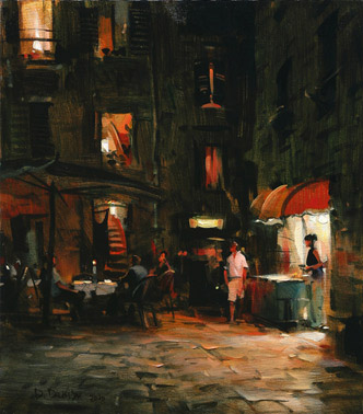 Dmitri Danish Original Oil - Cafe in the Old Quarter