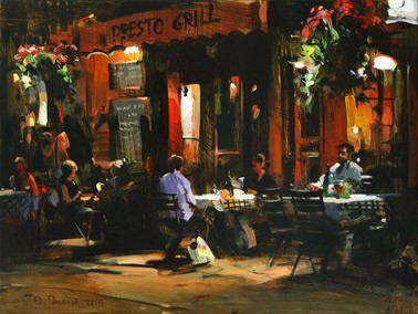 Dmitri Danish Original Oil - Evening Coffee Shop