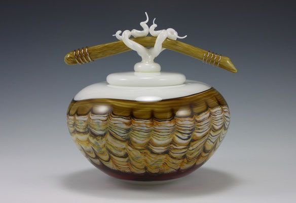 Gartner Blade - Opal with Sargasso Covered Tall Bowl with Bone Tendril Finial