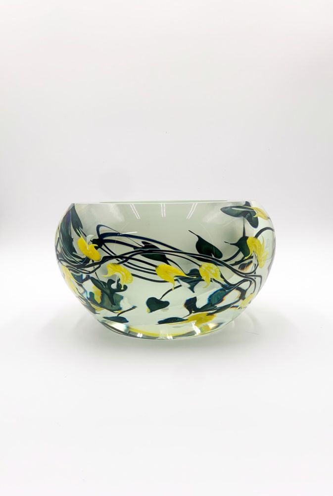 Tim Lotton Hand Blown Glass - Off the Vine Bleeding Heart Bowl with Frosted Interior